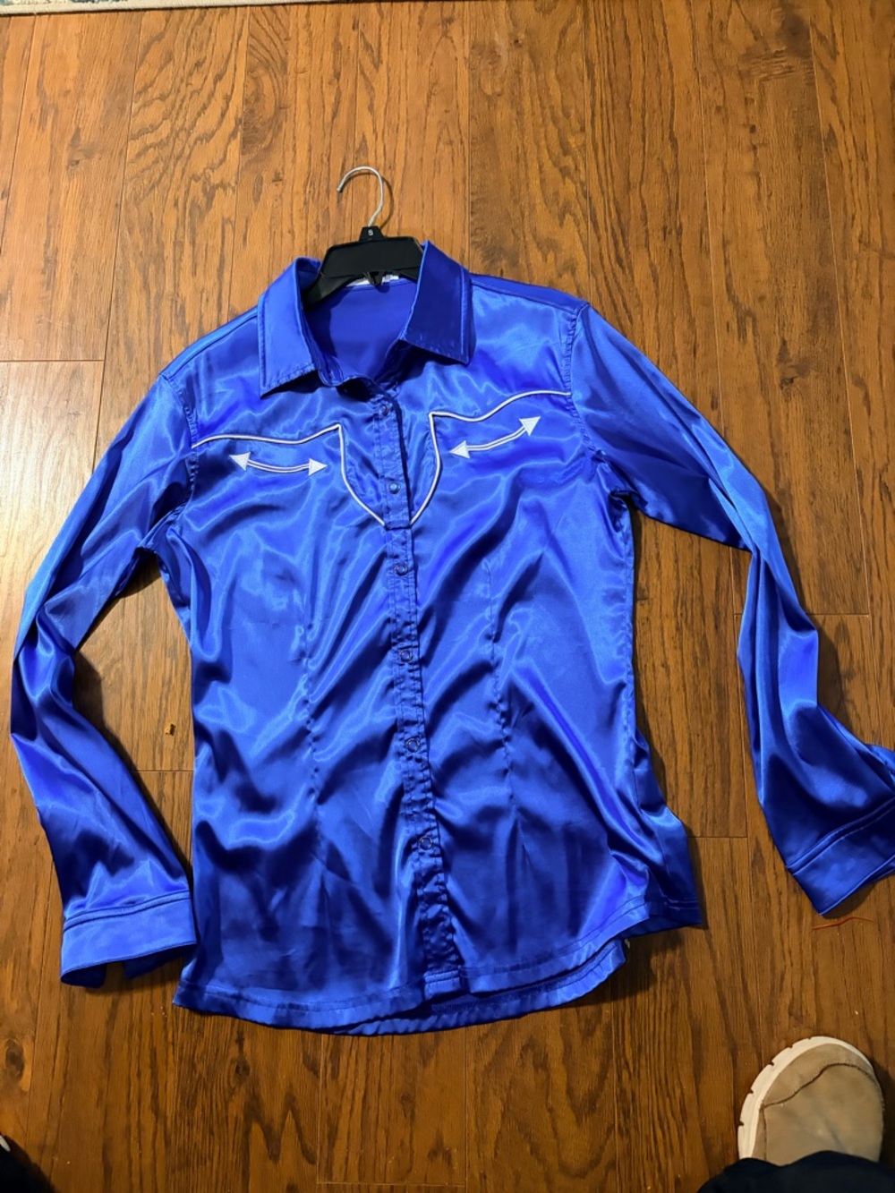 Women's Royal Blue Satin Button-Down Shirt with Western Yoke